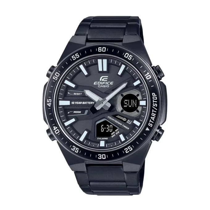 montre classique casio homme chronographe, résistante à leau, bracelet acier inoxydable, verre minéral argent efv c110dc 1adf