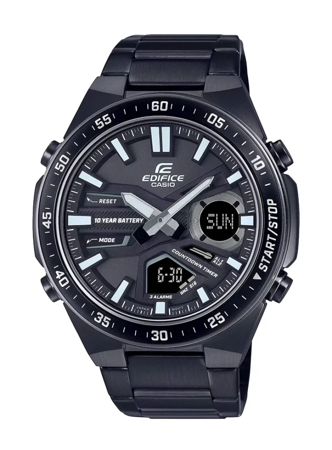 montre classique casio homme chronographe, résistante à leau, bracelet acier inoxydable, verre minéral argent efv c110dc 1adf