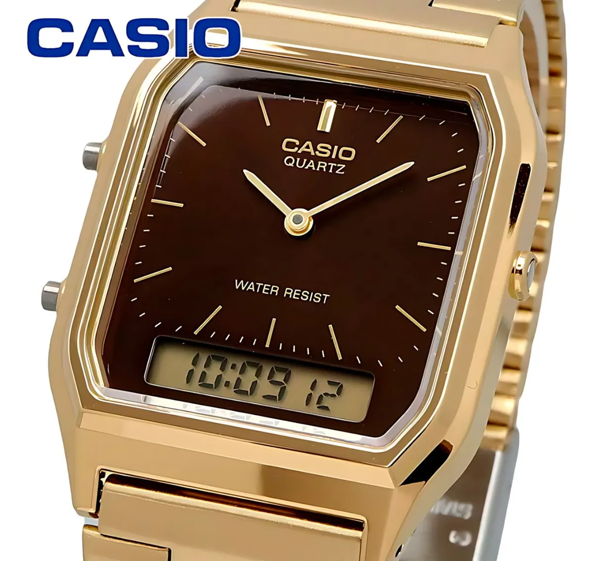 montre classique casio unisexe design vintage, bracelet métallique, résistance à leau, fonction chronographe acier inoxydable argenté aq 230ga 5amqydf