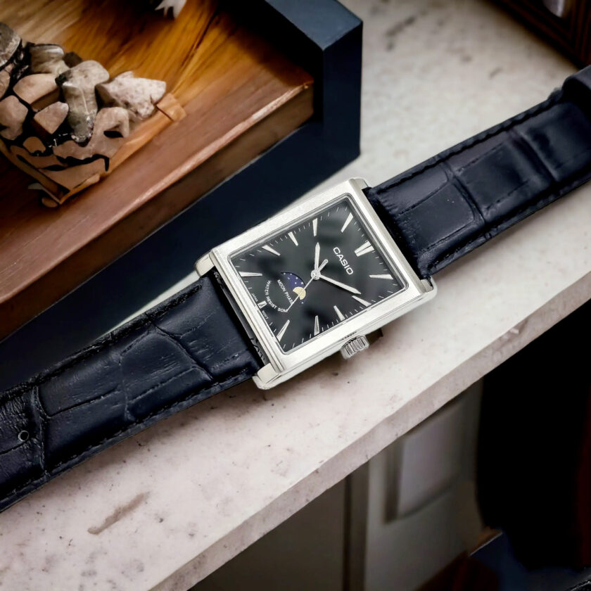 montre homme casio mtp m105l 1avdf cadran carré bracelet en cuir noir affichage analogique résistant à l'eau