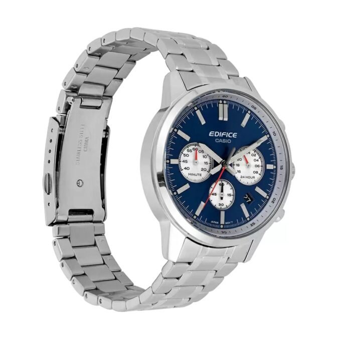 Montre homme Casio – Chronographe, Acier inoxydable, Verre minéral, Étanche 100m, Bracelet acier, Bleu - EFR-575D-2ADF