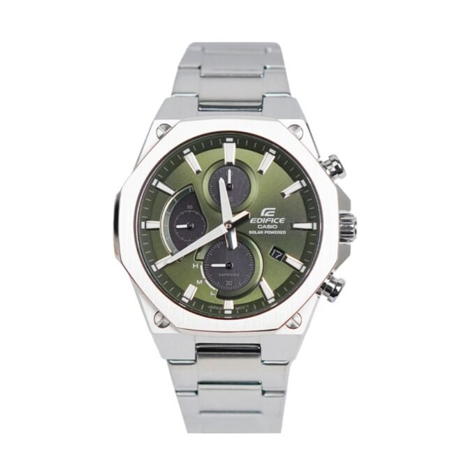 Montre homme solaire Casio Edifice – Chronographe, acier inoxydable, verre saphir, étanche 10 bar, bracelet acier, 49×44 mm, argent - EFS-S570D-3AUDF