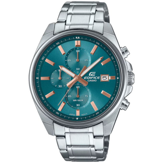 Montre Homme Casio EDIFICE – Chronographe, Acier Inoxydable, Cadran Turquoise, Etanche 100 m, Garantie, Boîte et Papiers, Style Sport - EFV-610DE-2AUDF