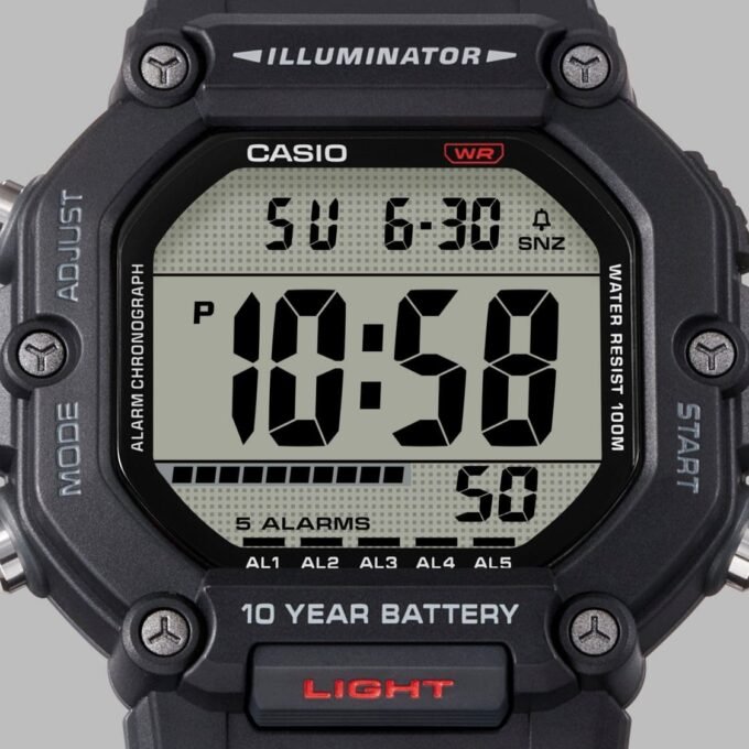 Montre Homme Casio - Heure universelle, Chronomètre 1/100s, 5 alarmes, LED orange, Bracelet en résine - Étanchéité à 10M - AE-1600H-1AVDF