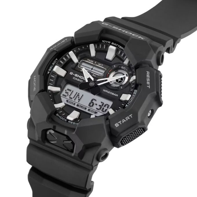 Montre Analogique-Digitale - G-SHOCK - Homme - Résistante aux Chocs, Étanche 200m, Batterie 10 Ans, LED Haute Luminosité - Bio-résine - Noir - Référence GA-010-1ADR