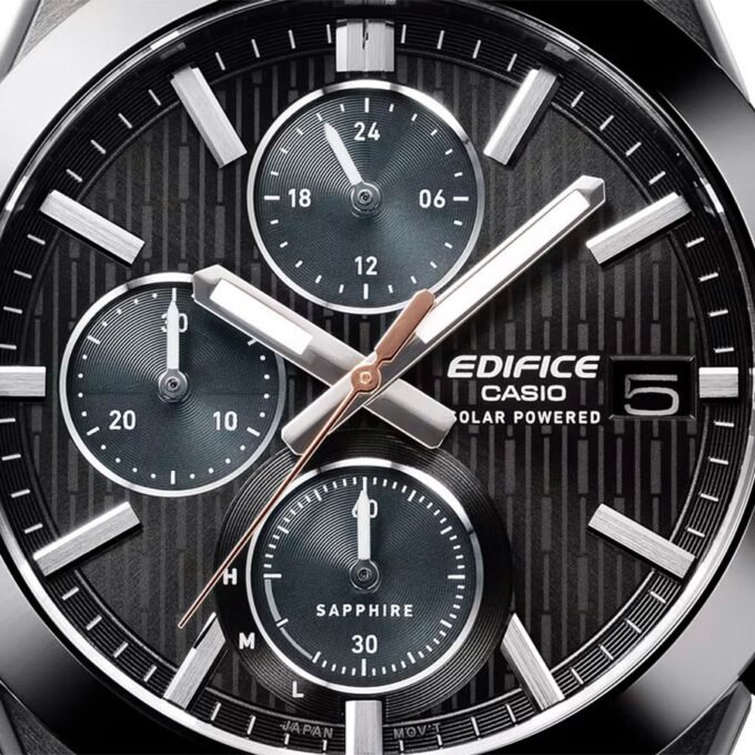 Montre Chronographe Solaire Casio EFS-S650DC-1ADF - Classique, Étanche 10 bar, Acier Inoxydable, Placage Ionique Noir - EFS-S650DC-1ADF