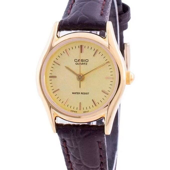 Montre Femme Casio - LTP-1094Q-9ARDF - Bracelet en Cuir Marron - Affichage analogique - Résistant à l'eau