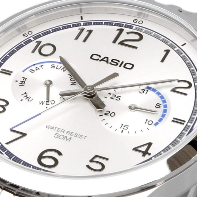 Montre Classique Homme - Casio - Acier Inoxydable, Quartz, Étanche 50m, Bracelet Métal, Cadran Argenté - Référence MTP-E340D-7AVDF