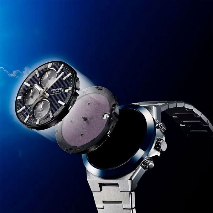 Montre Chronographe Solaire Casio EFS-S650DC-1ADF - Classique, Étanche 10 bar, Acier Inoxydable, Placage Ionique Noir - EFS-S650DC-1ADF