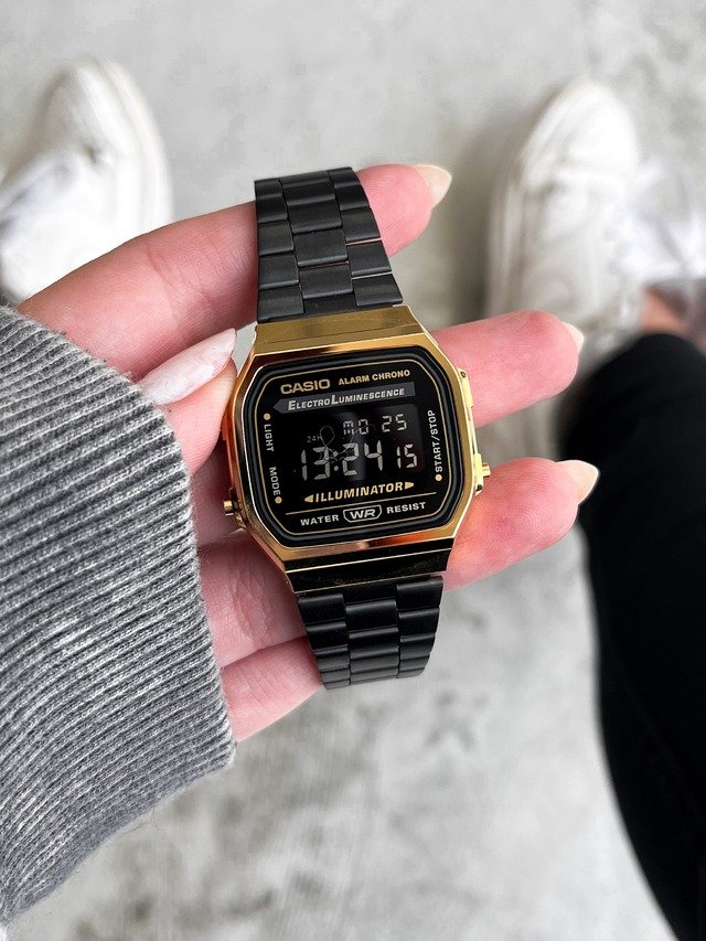 montre casio unisexe bracelet noir en acier inoxydable résistante à l'eau 12 mois de garantie a168wegb 1bdf