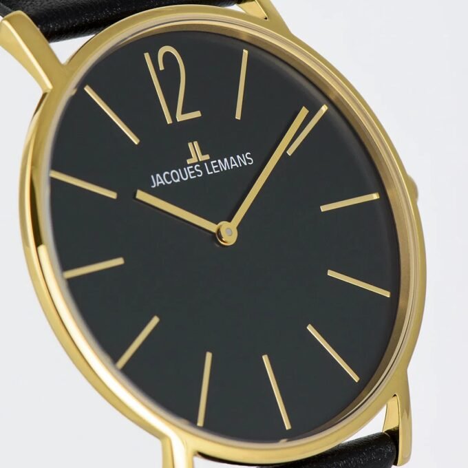 Montre Jacques Lemans 1-2030.1D - Élégante Montre à Quartz pour Hommes avec Cadran Noir et Bracelet en Cuir