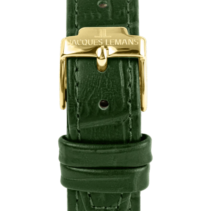 Montre Jacques Lemans 1-2189F - Élégante Montre Rectangulaire en Acier Inoxydable Or Rose avec Cadran Vert et Bracelet en Cuir - Verre Saphir
