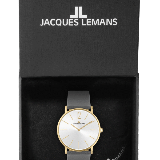 Montre Jacques Lemans - Élégante Montre à Quartz avec Cadran Argenté et Bracelet en Cuir pour Dames