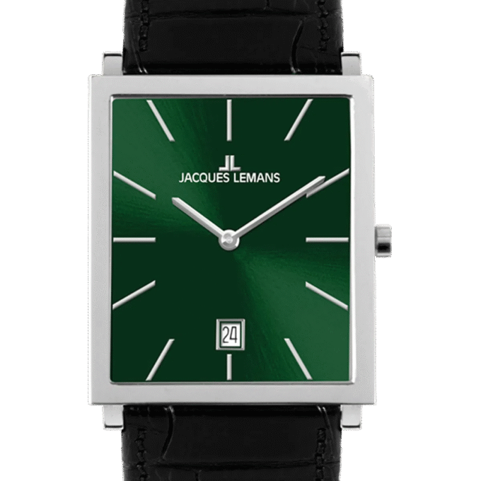 Montre Homme Jacques Lemans - Quartz Acier - Verre Minéral - Bracelet Cuir - Résistante à l’eau 50m, Date - Cadran Vert - Ref 1-2173C