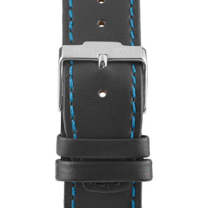 Montre Homme Jacques Lemans - 1-2099B.1 - Chronographe - Bracelet en cuir véritable noir - Résistant à l'eau