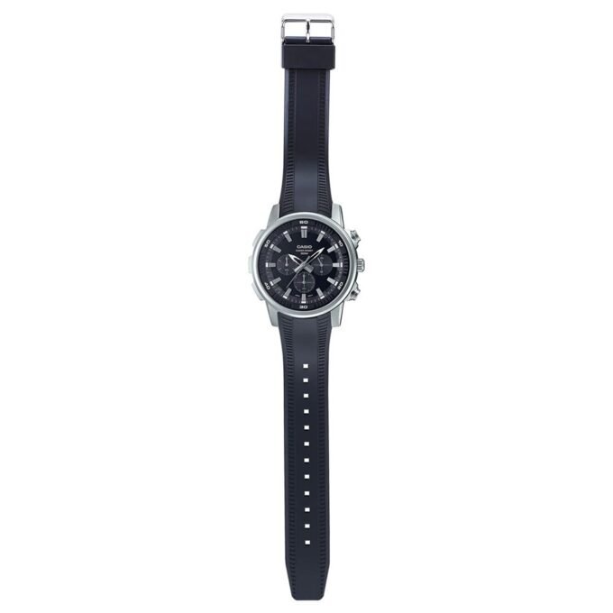 Montre Homme Casio MTP-E505-1AVDF - Chronographe, Résistante à leau 50m, Bracelet résine noir, Style classique, Référence MTP-E505-1AVDF