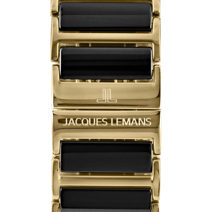 Montre Homme Jacques Lemans Chronographe Quartz, Verre Saphir, Bracelet Céramique et Acier, Boîtier Or et Acier, Cadran Noir, 50m Étanche, Ref 1-1900C