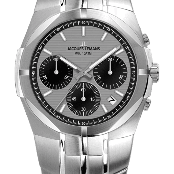 montre femme jacques lemans melbourne 1 2183a – quartz, chronographe, acier brossé/poli, cadran gris luminescent, verre saphir, 37 mm, 10 atm