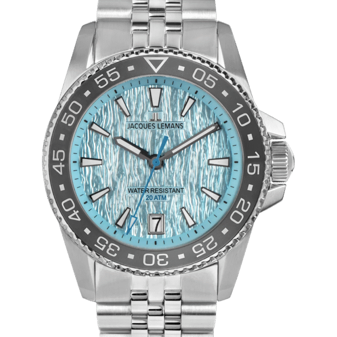 Montre Plongeur Liverpool Homme Quartz 41mm, Acier Inoxydable, Verre Cristal, Étanche 20 ATM, Bracelet Acier, Réf 1-2205M