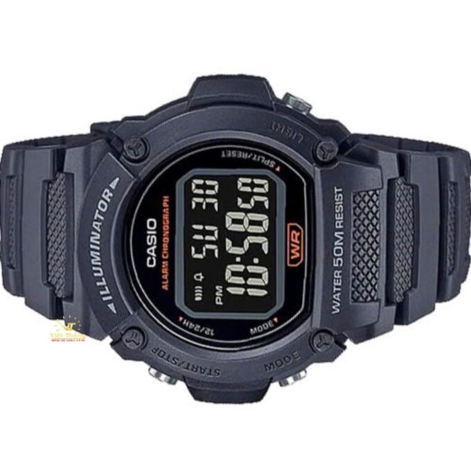 Montre CASIO Homme - W-219H-8BVDF - Bracelet Noir En Resine - Boitier En Resine - Résistante à l'eau - 12 Mois De Garantie