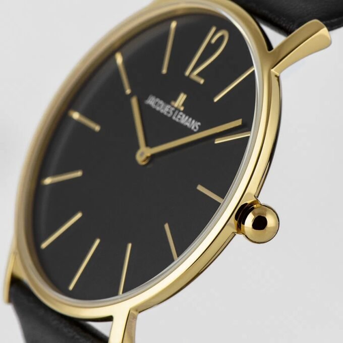 Montre Jacques Lemans 1-2030.1D - Élégante Montre à Quartz pour Hommes avec Cadran Noir et Bracelet en Cuir