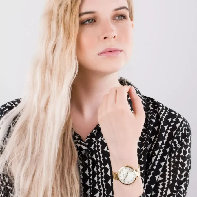 Montre femme Jacques Lemans 1-2001D Quartz acier inoxydable or, cadran perle, bracelet maille, étanche 50m, 36mm, garantie 2 ans, EAN 4040662135982