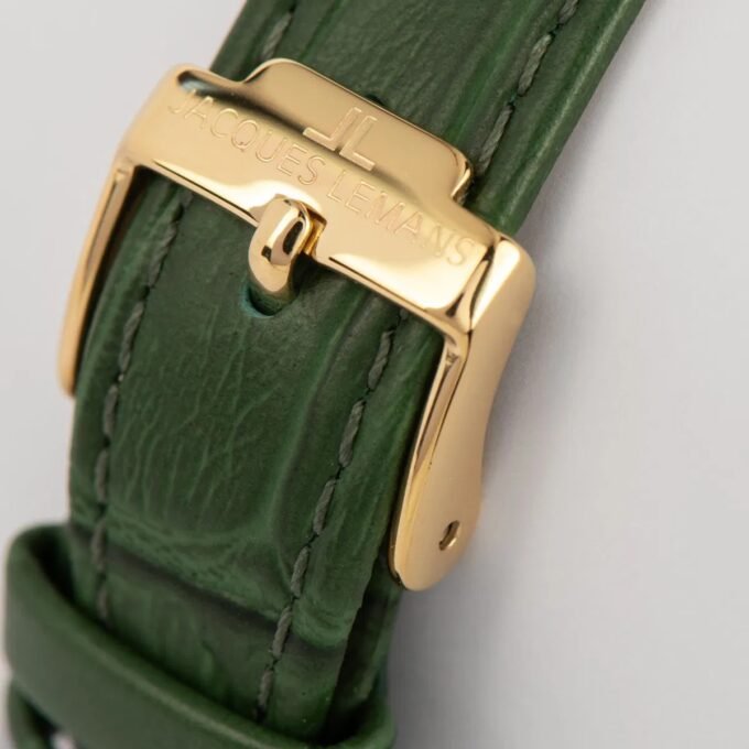 Montre Jacques Lemans 1-2189F - Élégante Montre Rectangulaire en Acier Inoxydable Or Rose avec Cadran Vert et Bracelet en Cuir - Verre Saphir