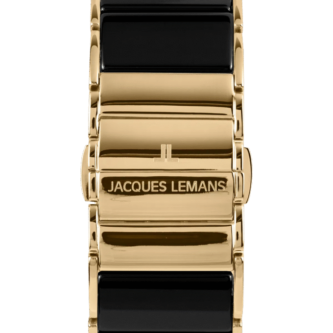 Montre Homme Jacques Lemans Dublin 1-1939E – Quartz, Boîtier Rectangulaire Doré 28 mm, Cadran Noir, Verre Saphir, Bracelet Acier & Céramique Or/Noir, Étanche 50 Mètres