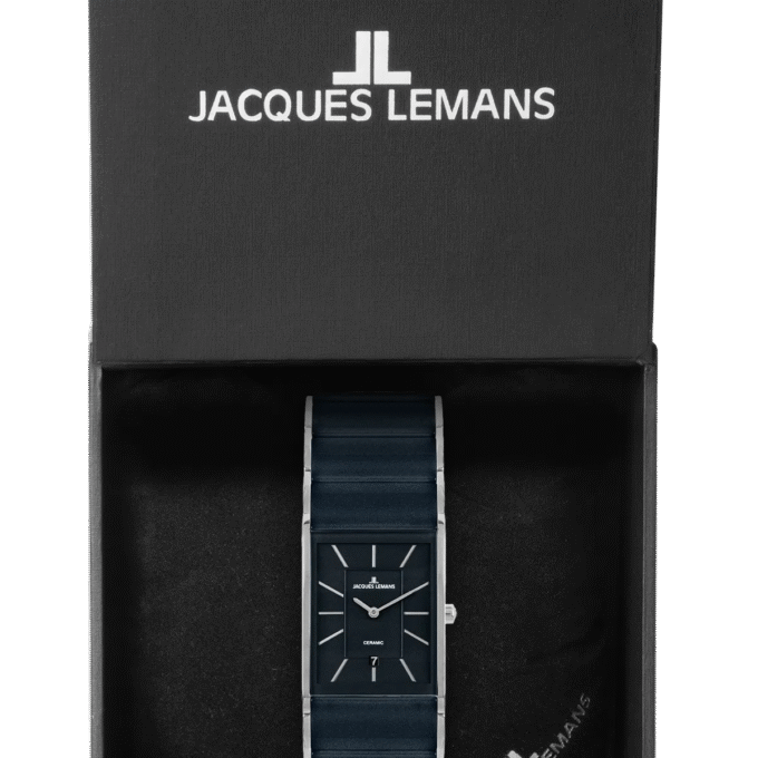Montre Homme Jacques Lemans – Quartz, Acier Inoxydable, Cadran Bleu, Bracelet Bicolore, Style Rectangulaire - 1-1939F