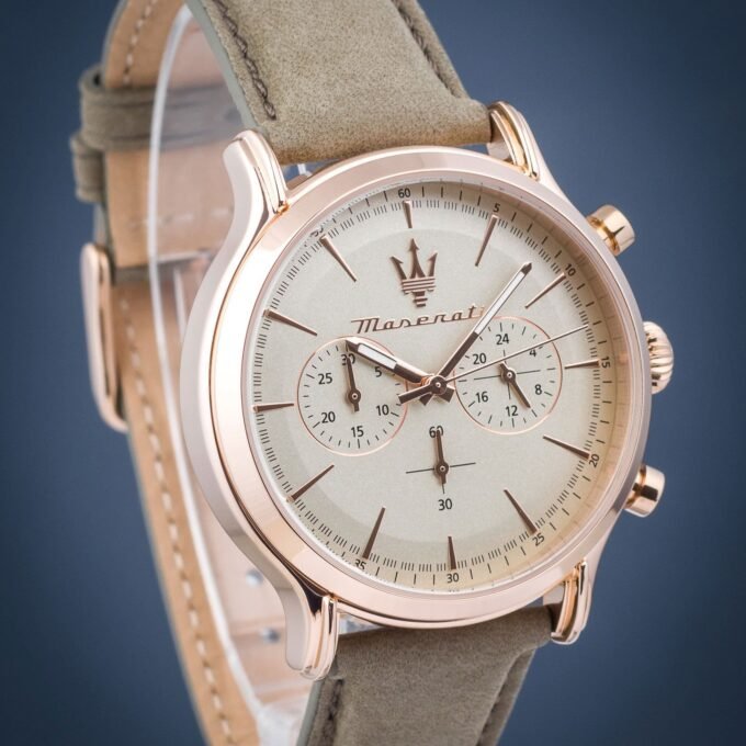 Montre Homme Maserati Epoca R8871633007 - Bracelet en Cuir Véritable - Affichage analogique - Résistant à l'eau