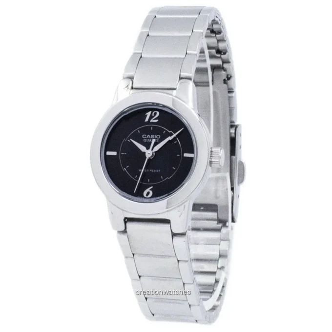 Montre Classique Femme - Casio Enticer - Cadran Noir, Bracelet Acier, Étanche, Quartz - Argenté - LTP-1230D-1CDF