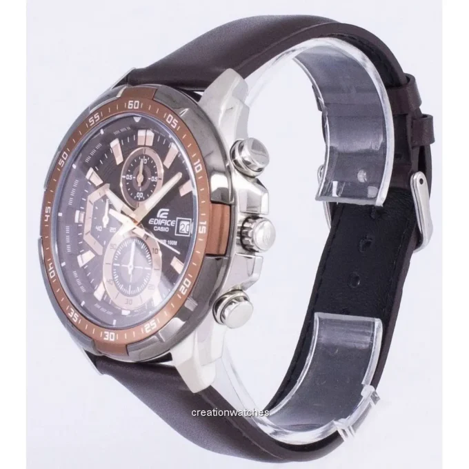 Montre CASIO Homme - EFR-539L-5AVUDF - Bracelet Marron En Cuir Véritable - Cadran Marron - 12 Mois De Garantie