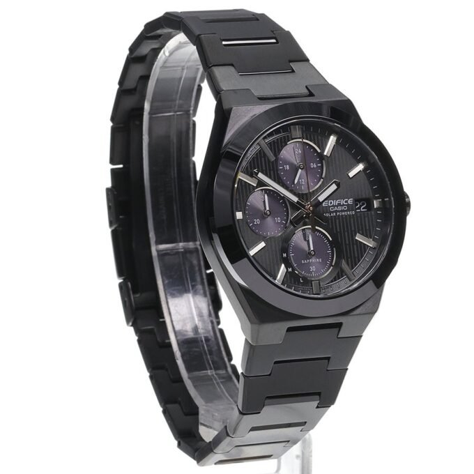 Montre Chronographe Solaire Casio EFS-S650DC-1ADF - Classique, Étanche 10 bar, Acier Inoxydable, Placage Ionique Noir - EFS-S650DC-1ADF