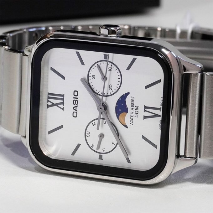 Montre Casio MTP-M305D-7A2VDF Homme - Phase Lunaire, Chronographe, Résistance 50m, Autonomie 3 ans - Acier Inoxydable - Argent - MTP-M305D-7A2VDF