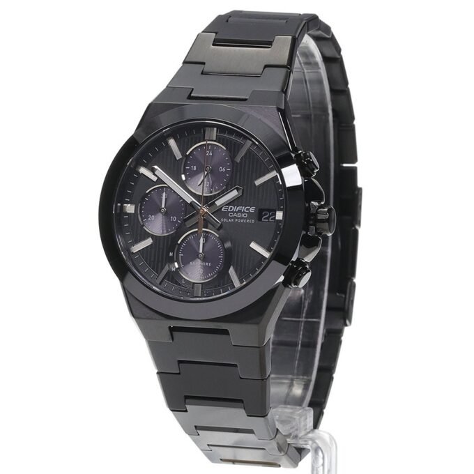 Montre Chronographe Solaire Casio EFS-S650DC-1ADF - Classique, Étanche 10 bar, Acier Inoxydable, Placage Ionique Noir - EFS-S650DC-1ADF