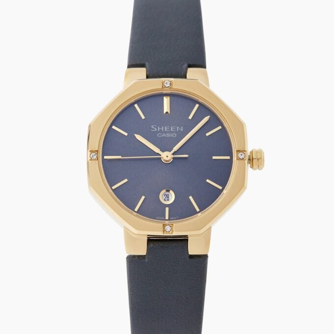 Montre Femme Casio - SHE-4543GL-2AUDF - Bracelet en Cuir Bleu - Affichage analogique - Résistant à l'eau - Verre Saphir