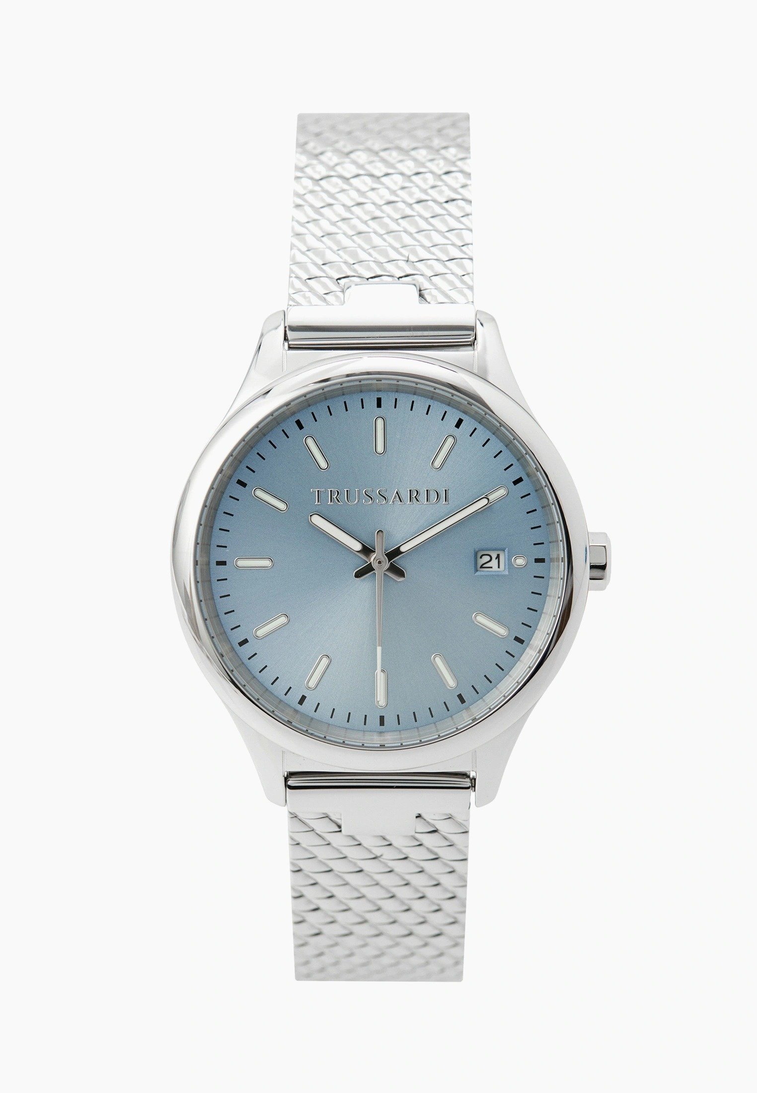 montre femme trussardi city life – analogique, date et heure, bracelet acier – montres – argenté – r2453170507