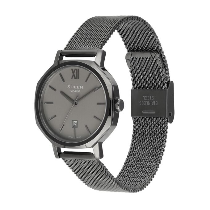 Montre Femme Casio Sheen - SHE-4554GYM-8AUDF - Bracelet en Maille Milanaise Noir - Affichage analogique - Résistant à l'eau - Verre Saphir