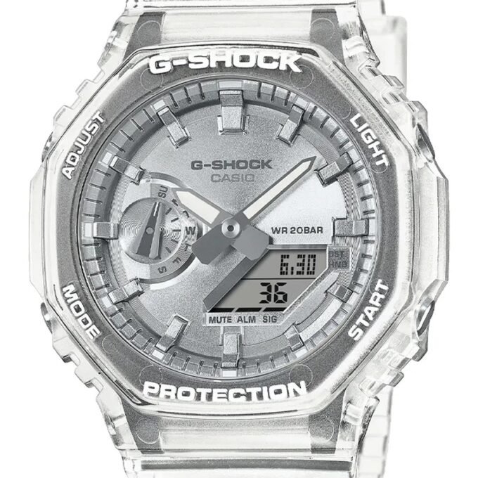 Montre Casio G-Shock GA-2100BM-7A8DR - Homme - Résistance aux chocs, Étanche 200m, Chronomètre, Heure mondiale - Résine/Carbone - Transparent argenté