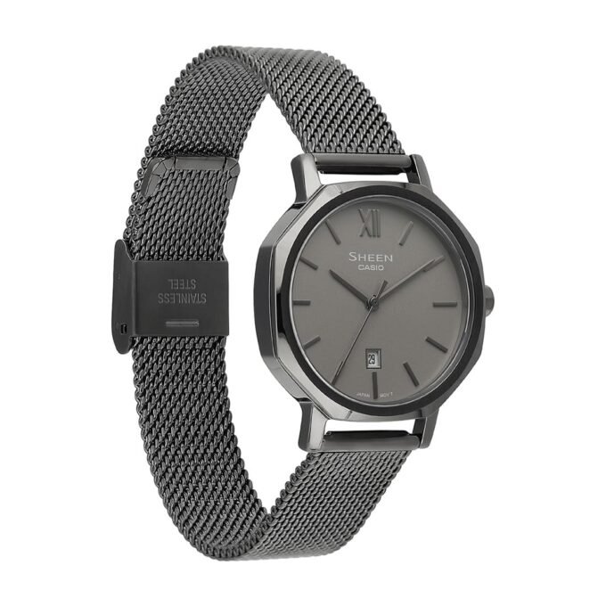 Montre Femme Casio Sheen - SHE-4554GYM-8AUDF - Bracelet en Maille Milanaise Noir - Affichage analogique - Résistant à l'eau - Verre Saphir