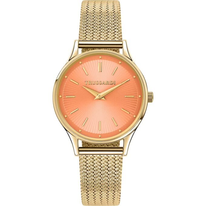 montre quartz femme acier, Étanche 5 atm, affichage analogique, bracelet acier, cadran orange réf. r2453152516
