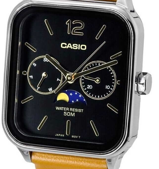 Montre CASIO Homme Acier Inoxydable Quartz, Cadran Noir Carré, Bracelet Marron, Dateur, Étanche 50m - MTP-M305L-1AVDF