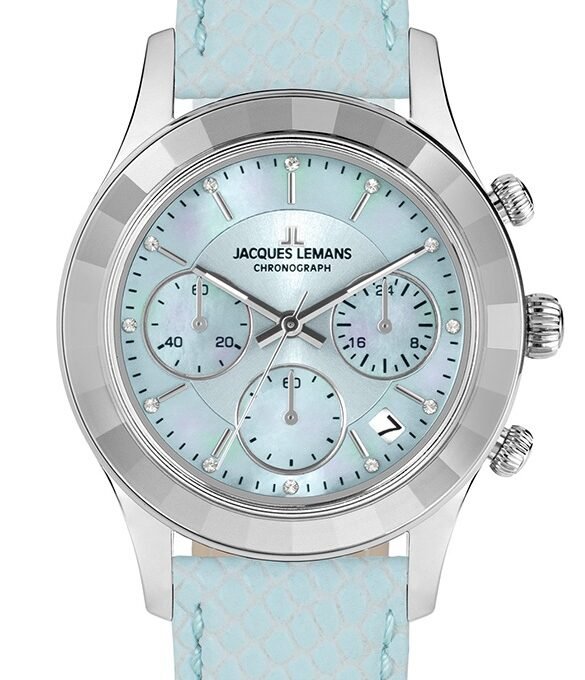 Montre Homme Chronographe Quartz Suisse Jacques Lemans 1-2151C – Acier Inoxydable Rond Argent Verre Minéral – Cadran Bleu Clair Bracelet Bleu Clair – 38mm – 5ATM – Garantie 2 Ans