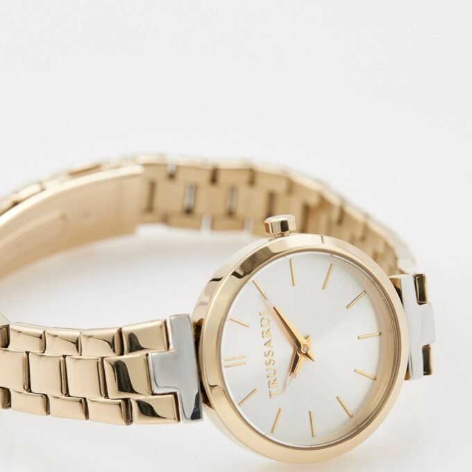 Montre Femme Trussardi Loud - Acier inoxydable, Cadran rond blanc 30mm, Bracelet bi-couleur doré, Résistante 50 Mètres - R2453164507