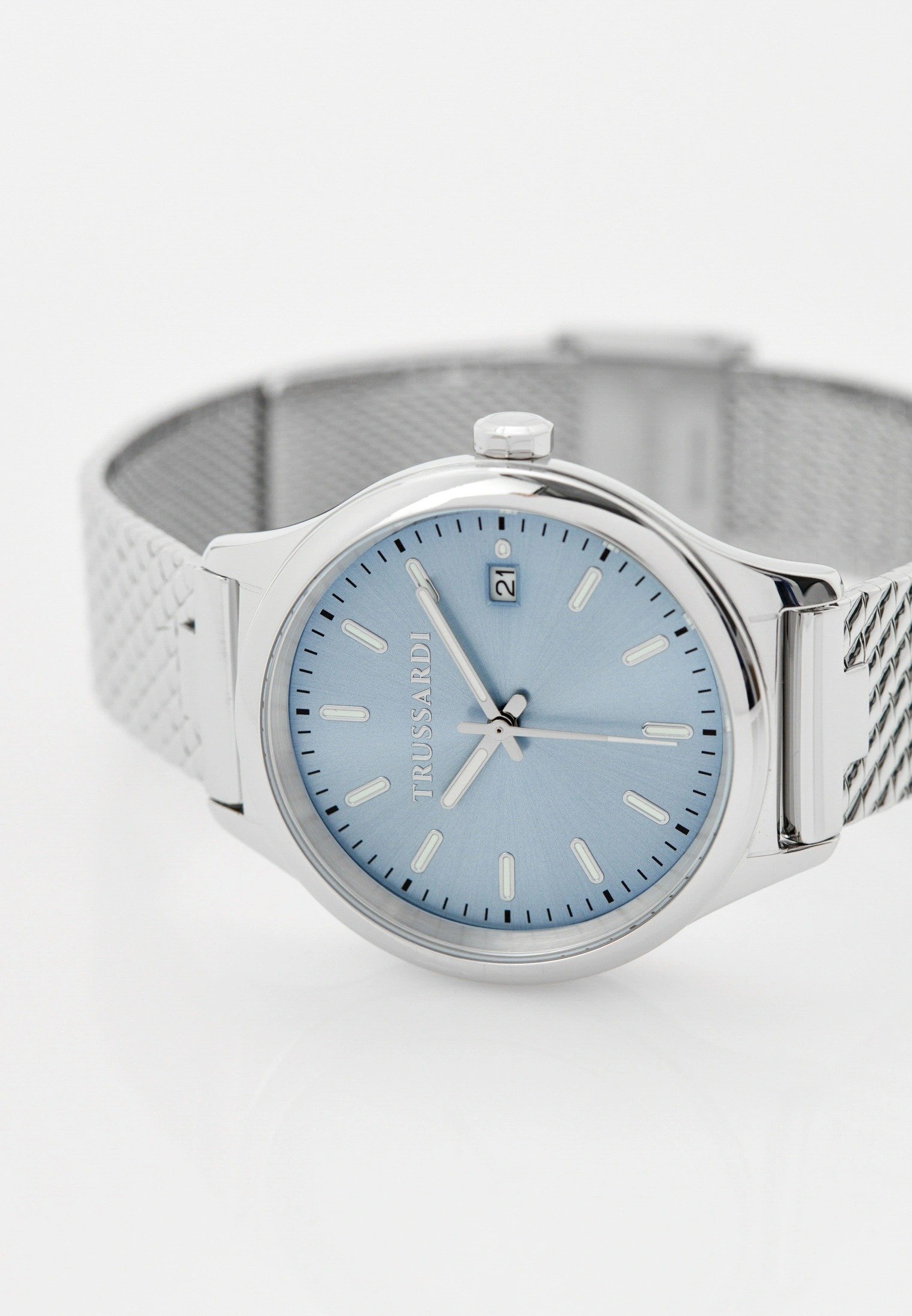 montre femme trussardi city life – analogique, date et heure, bracelet acier – montres – argenté – r2453170507
