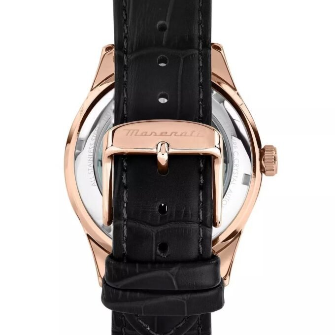 Montre Homme Maserati Sorpasso – R8821124001 – Automatique – Cadran à Cœur Ouvert – Bracelet en Cuir – Couronne à Vis – Fréquence 21 600 – Largeur de la Patte 21 mm