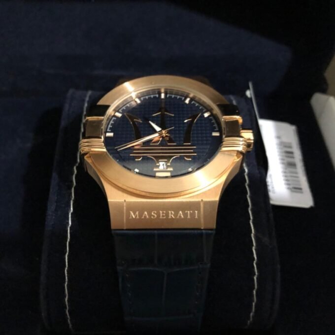 Montre-Bracelet Homme - Maserati Montre Potenza Blue Dial R8851108027 - Bracelet En Cuir Croco Noir Avec Dateur