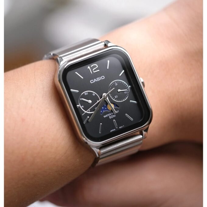 Montre homme Casio MTP-M305D-1AVDF – Phase de lune, Date, Jour, Acier inoxydable, Bracelet acier, Verre minéral, 50m étanche