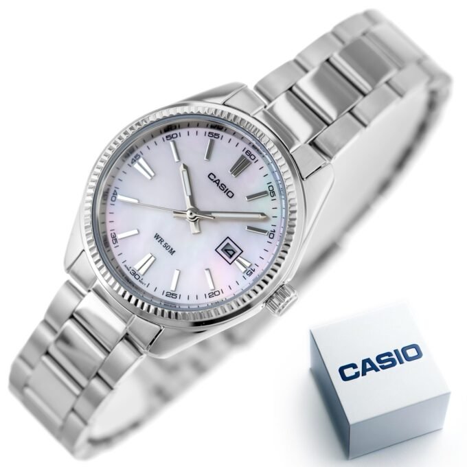 Montre Femme Casio Quartz - Acier Inoxydable Argent Cadran Rose Dateur - Etanche WR30 - LTP-1302DS-4AVDF
