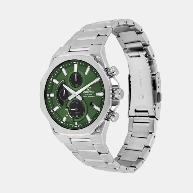 Montre homme solaire Casio Edifice – Chronographe, acier inoxydable, verre saphir, étanche 10 bar, bracelet acier, 49×44 mm, argent - EFS-S570D-3AUDF